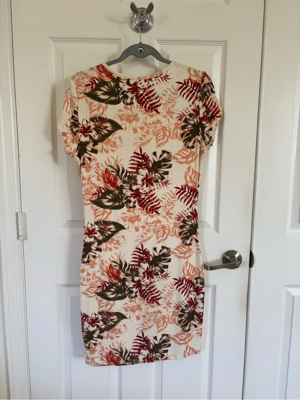 Guess Tropical Scoop Neck Swim Cover-Up in Cream with Orange & Green Leaves